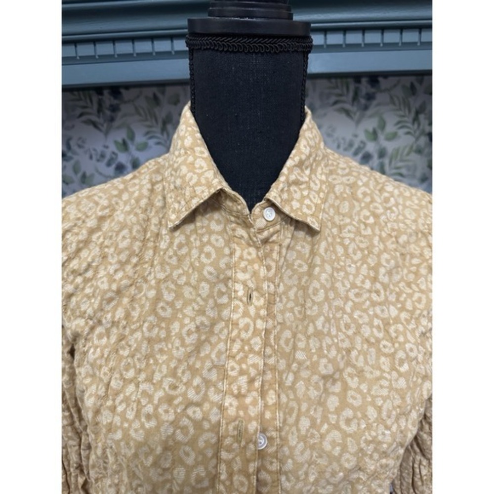 J Mclaughlin Blouse Women XSYellow Gold Crinkle Texture Long Sleeve Button Front - Picture 4 of 8